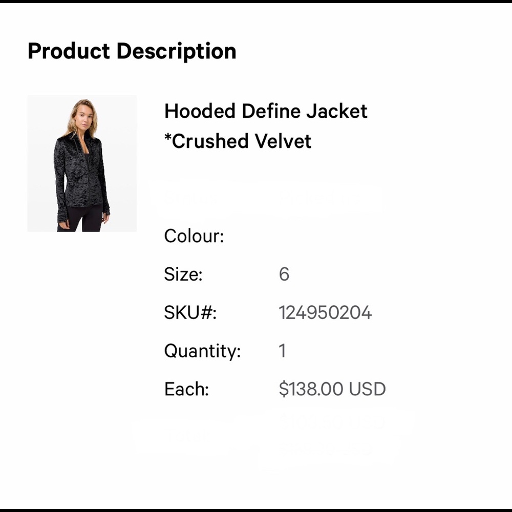 lululemon athletica Hooded Define Jacket Crushed Velvet - Black